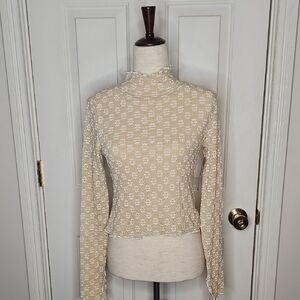 Sunland 17 Sandra Cream White Floral Long Sleeve Top Size M NWT